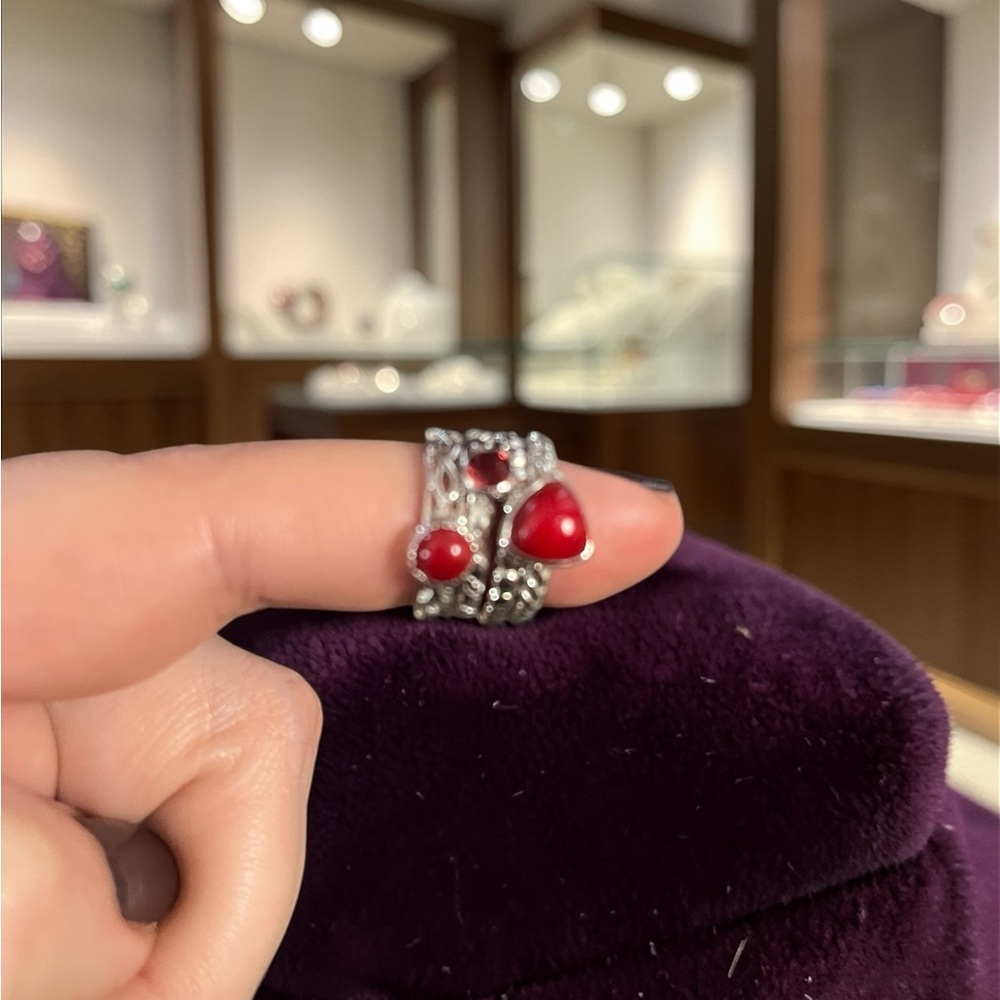 Sterling Silver Red Gemstone Statement Ring - image 1